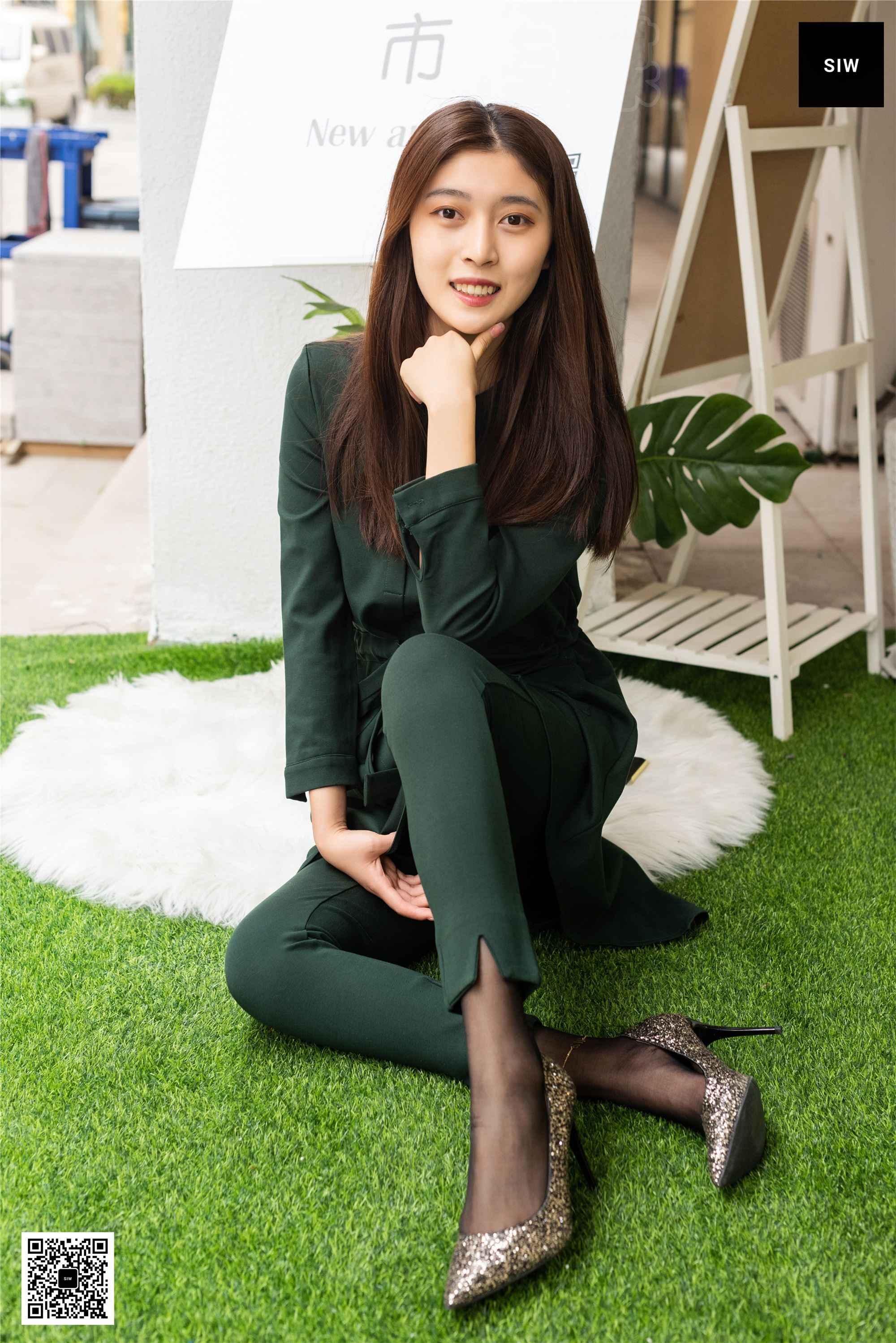 SIW斯文传媒 062 小香风墨绿纯棉气质小脚裤两件 - 甄真